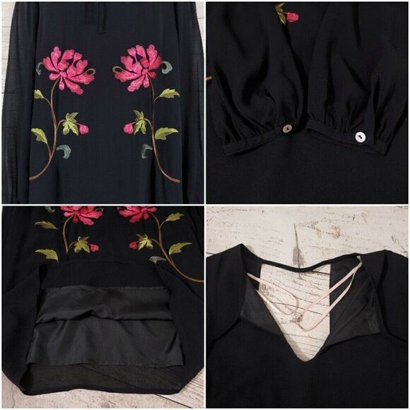 NWT Forever 21 Contemporary Womens Size XS Floral Embroidered Sheer Dress Shirt - Picture 7 of 12